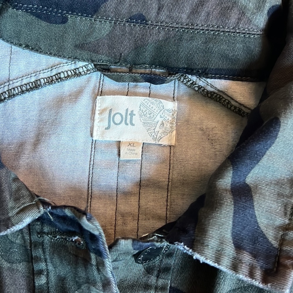 Jolt camouflage Camo green black botton down jacket sequin silver pockets XL - Picture 5 of 7